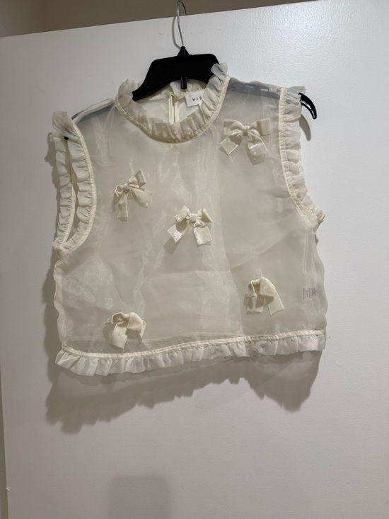 Mable Tops - Cream Sheer Bow-Accent Sleeveless Top